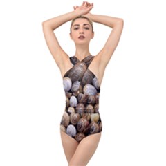 Snail Shells Pattern Arianta Arbustorum Cross Front Low Back Swimsuit by artworkshop