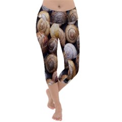 Snail Shells Pattern Arianta Arbustorum Lightweight Velour Capri Yoga Leggings by artworkshop