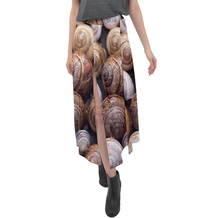 Snail Shells Pattern Arianta Arbustorum Velour Split Maxi Skirt