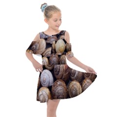 Snail Shells Pattern Arianta Arbustorum Kids  Shoulder Cutout Chiffon Dress by artworkshop