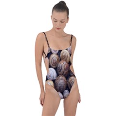 Snail Shells Pattern Arianta Arbustorum Tie Strap One Piece Swimsuit by artworkshop