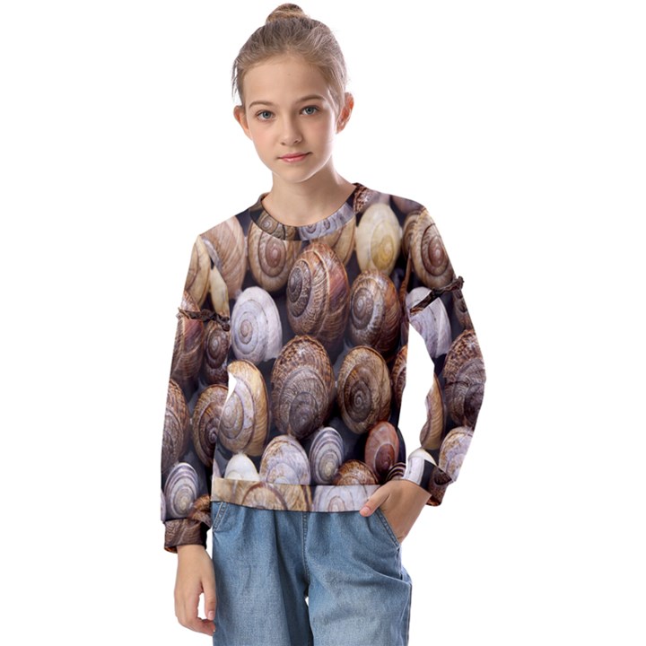 Snail Shells Pattern Arianta Arbustorum Kids  Long Sleeve Tee with Frill 