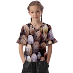 Snail Shells Pattern Arianta Arbustorum Kids  V-neck Horn Sleeve Blouse by artworkshop