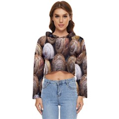 Snail Shells Pattern Arianta Arbustorum Women s Lightweight Cropped Hoodie