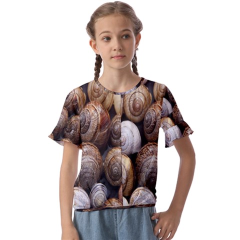 Snail Shells Pattern Arianta Arbustorum Kids  Cuff Sleeve Scrunch Bottom Tee by artworkshop