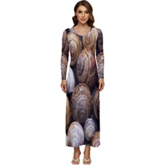 Snail Shells Pattern Arianta Arbustorum Long Sleeve Velour Longline Maxi Dress