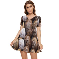 Snail Shells Pattern Arianta Arbustorum Tiered Short Sleeve Babydoll Dress by artworkshop