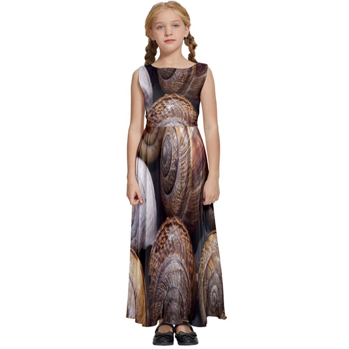 Snail Shells Pattern Arianta Arbustorum Kids  Satin Sleeveless Maxi Dress