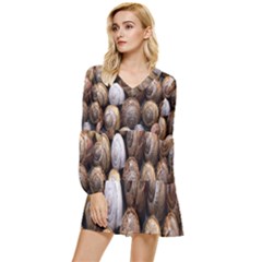 Snail Shells Pattern Arianta Arbustorum Tiered Long Sleeve Mini Dress by artworkshop