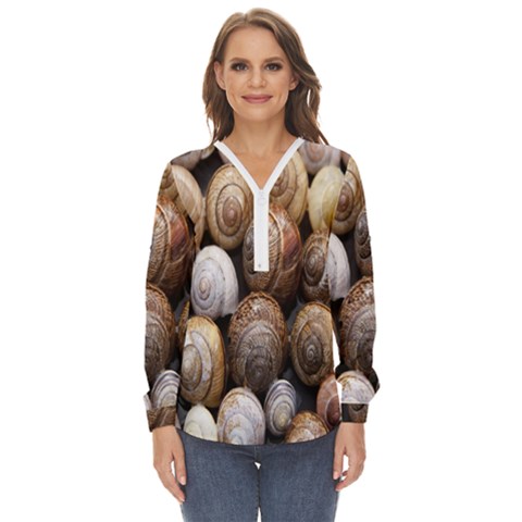 Snail Shells Pattern Arianta Arbustorum Zip Up Long Sleeve Blouse by artworkshop