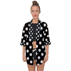 Polka-02 White-black Open Front Chiffon Kimono by nate14shop