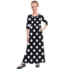 Polka-02 White-black Kids  Quarter Sleeve Maxi Dress by nate14shop