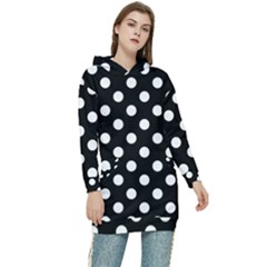 Polka-02 White-black Women s Long Oversized Pullover Hoodie by nate14shop