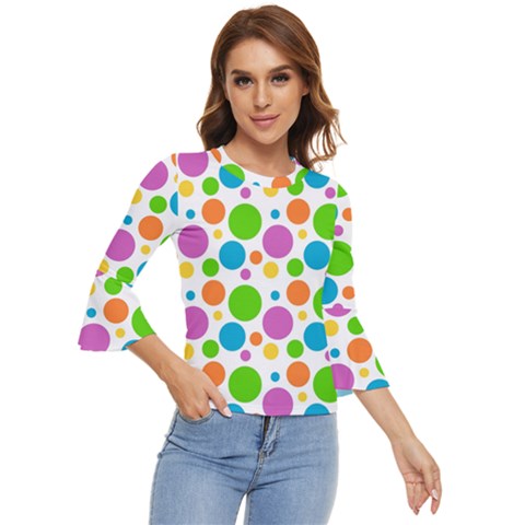 Polka-dot-callor Bell Sleeve Top by nate14shop