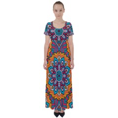 Mandala Spirit High Waist Short Sleeve Maxi Dress by zappwaits