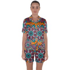 Mandala Spirit Satin Short Sleeve Pajamas Set by zappwaits