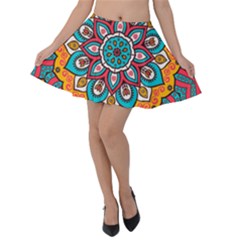 Mandala Spirit Velvet Skater Skirt by zappwaits