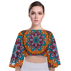 Mandala Spirit Tie Back Butterfly Sleeve Chiffon Top by zappwaits