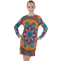 Mandala Spirit Long Sleeve Hoodie Dress by zappwaits