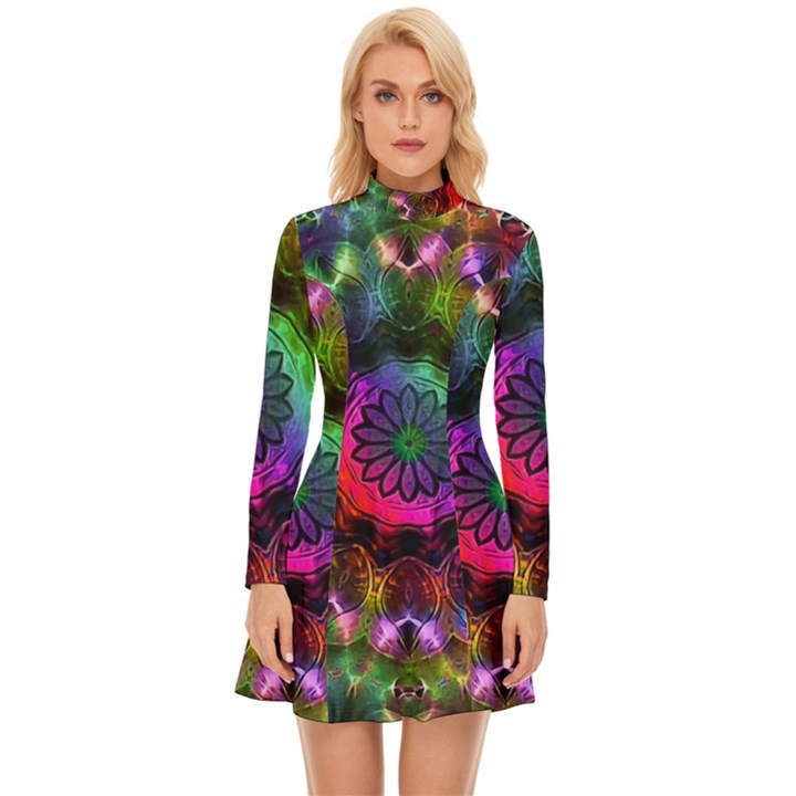 Pride Mandala Long Sleeve Velour Longline Dress