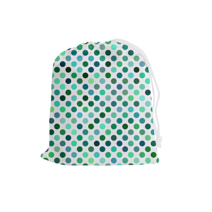 Polka-dot-green Drawstring Pouch (Large)