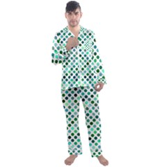 Polka-dot-green Men s Long Sleeve Satin Pajamas Set by nate14shop