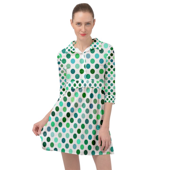 Polka-dot-green Mini Skater Shirt Dress