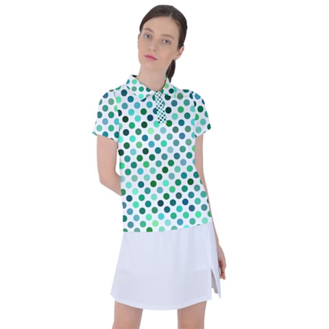 Polka-dot-green Women s Polo Tee by nate14shop