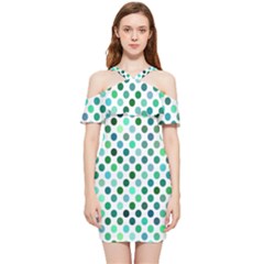 Polka-dot-green Shoulder Frill Bodycon Summer Dress by nate14shop