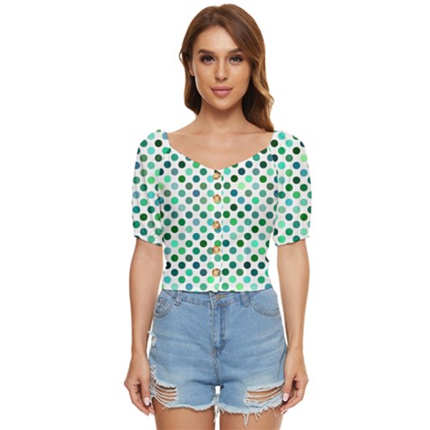 Polka-dot-green Button Up Blouse by nate14shop