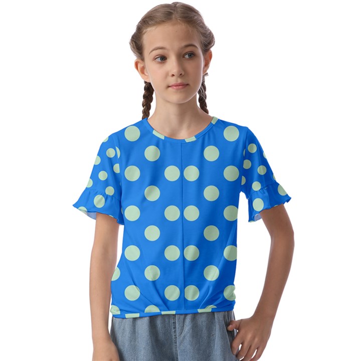 Polka-dots-blue Kids  Cuff Sleeve Scrunch Bottom Tee