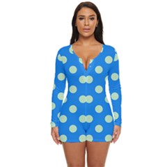 Polka-dots-blue Long Sleeve Boyleg Swimsuit by nate14shop