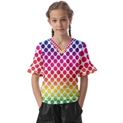 Polka-dots-callor Kids  V-neck Horn Sleeve Blouse by nate14shop