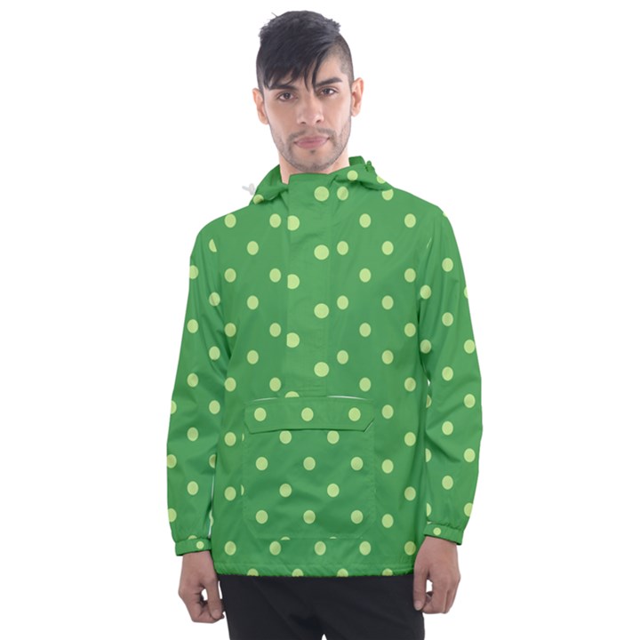 Polka-dots-green Men s Front Pocket Pullover Windbreaker