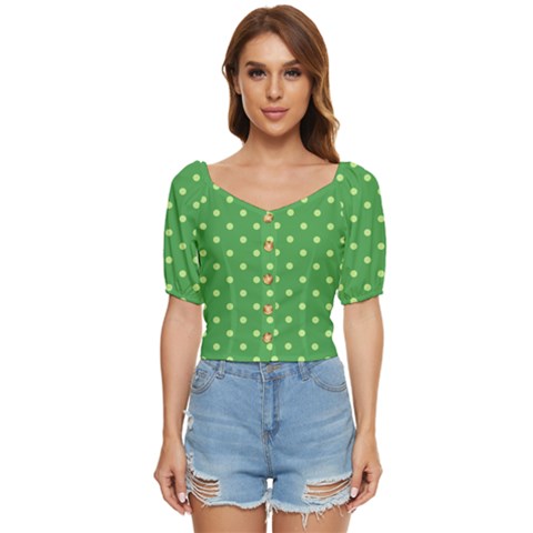 Polka-dots-green Button Up Blouse by nate14shop