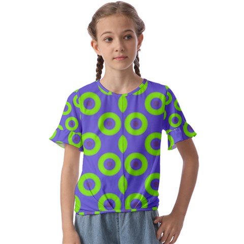 Polka-dots-green-blue Kids  Cuff Sleeve Scrunch Bottom Tee by nate14shop