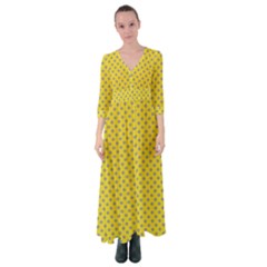 Polka-dots-light Yellow Button Up Maxi Dress