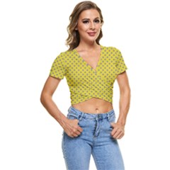 Polka-dots-light Yellow Short Sleeve Foldover Tee by nate14shop