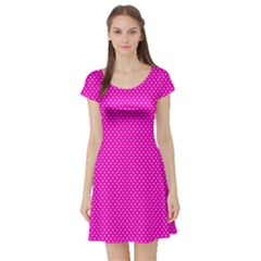 Polkadots-pink Short Sleeve Skater Dress by nate14shop