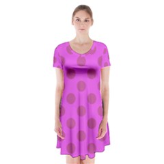 Polka-dots-purple Short Sleeve V-neck Flare Dress