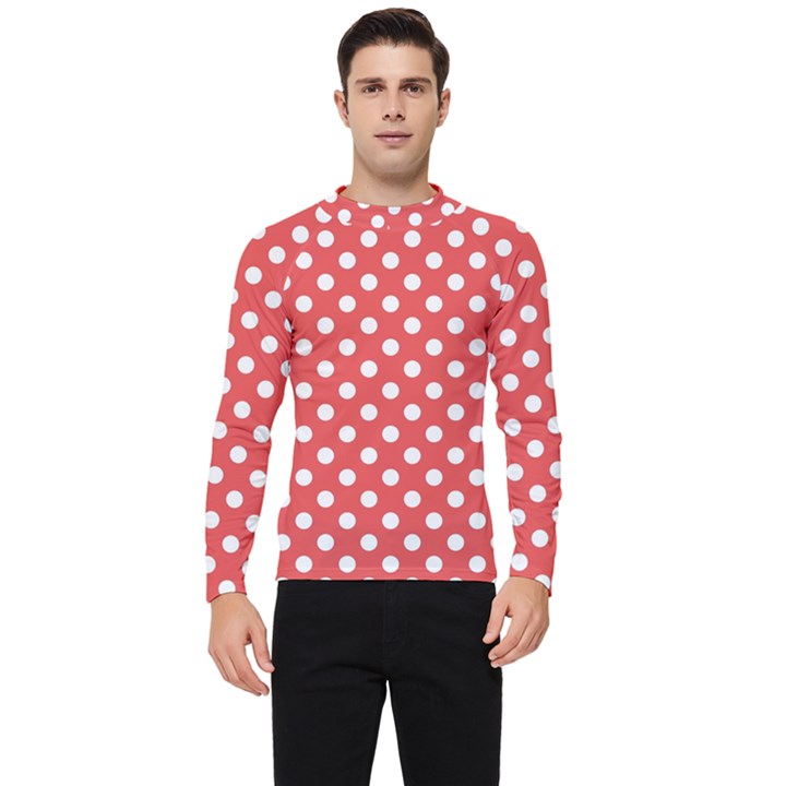 Polka-dots-red Men s Long Sleeve Rash Guard