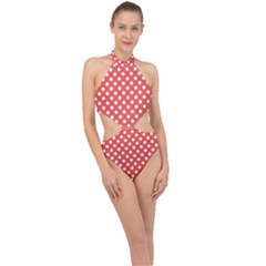 Polka-dots-red Halter Side Cut Swimsuit by nate14shop