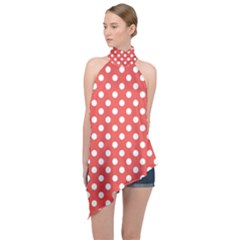 Polka-dots-red Halter Asymmetric Satin Top by nate14shop