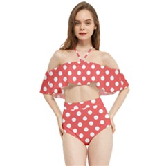 Polka-dots-red Halter Flowy Bikini Set  by nate14shop