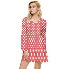 Polka-dots-red Tiered Long Sleeve Mini Dress