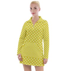 Polka-dots-yellow Women s Long Sleeve Casual Dress by nate14shop