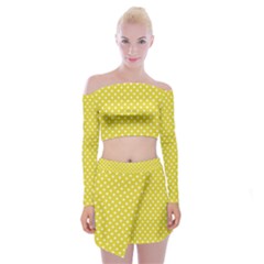 Polka-dots-yellow Off Shoulder Top With Mini Skirt Set