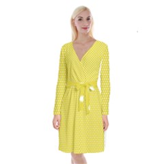 Polka-dots-yellow Long Sleeve Velvet Front Wrap Dress by nate14shop