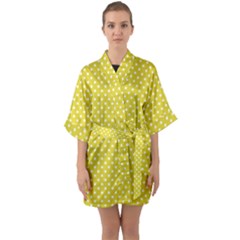 Polka-dots-yellow Half Sleeve Satin Kimono  by nate14shop