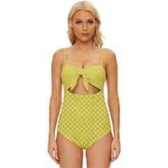 Polka-dots-yellow Knot Front One-piece Swimsuit by nate14shop